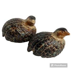 Vintage Ceramic Quail Grouse Set of 2  Miniature Made in Japan Hand Painted